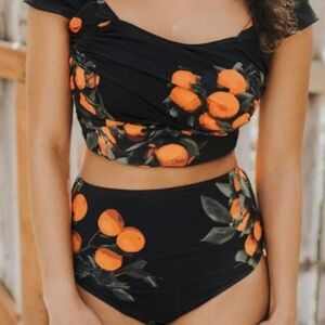 Albion Orange Grove Print High-Waisted Bikini Bottoms - Large